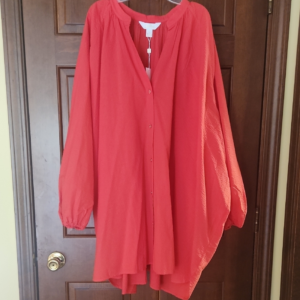 Lilly Pulitzer Women's Red Button-Up Blouse Cover up